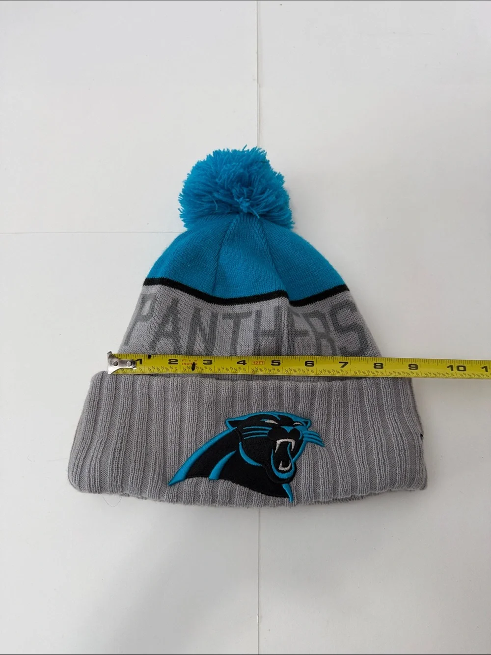 New Era Carolina Panthers NFL Gray and Teal Pom Beanie